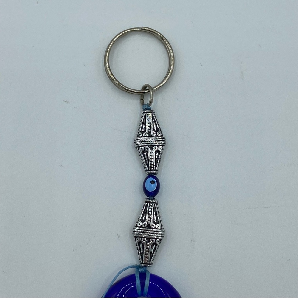 Turkish Turkey Glass Evil Eye Blue & Silver Keychain - Picture 2 of 6